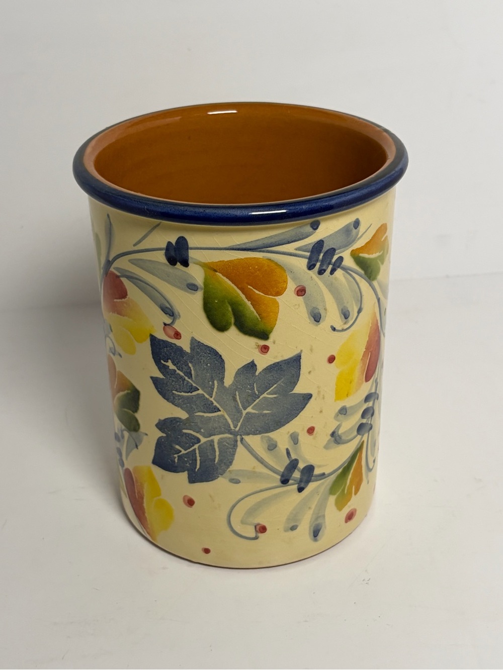 Ceramiche Alfa Italy Hand Painted Ceramic Utensil Crock Floral Kitchen Canister